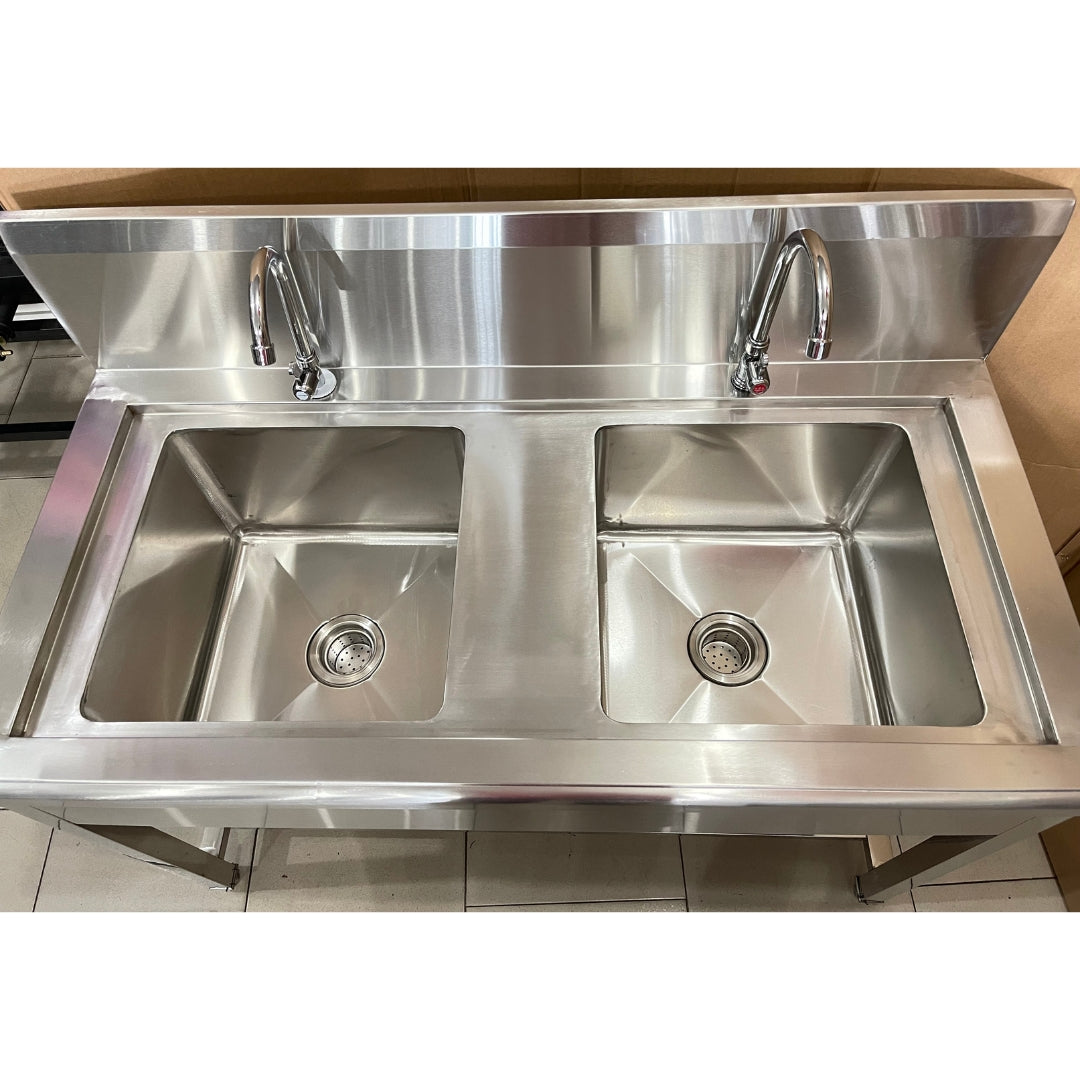 Fregador Industrial Doble con Grifos de Acero Inoxidable 201 0569