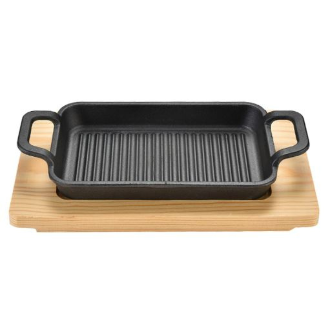 Mini Bandeja de Hierro Fundido con Tabla de Madera 86053