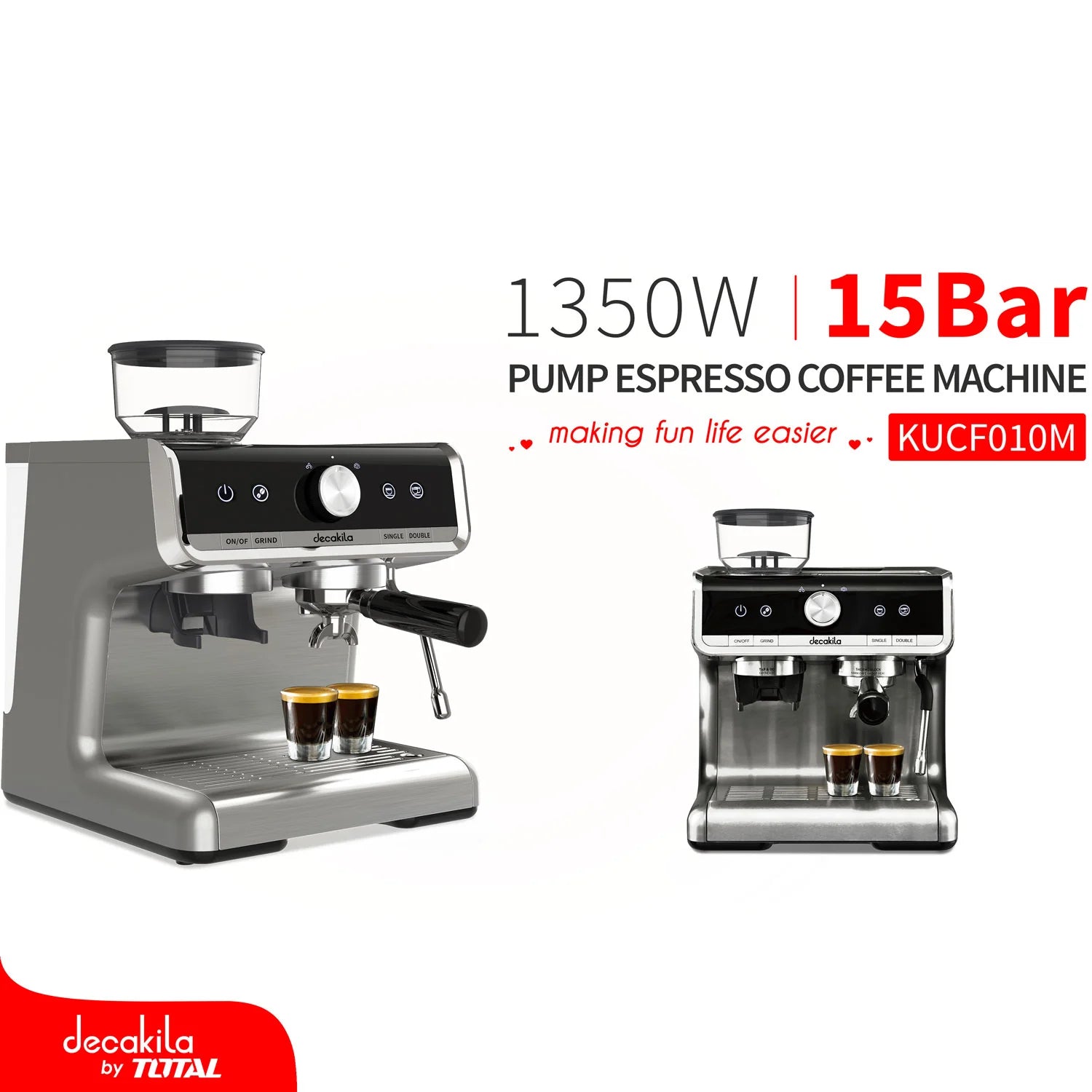 Máquina de Café Espresso 1350W. 15Bar. con Moledor de Granos Integrado Decakila KUCF010M
