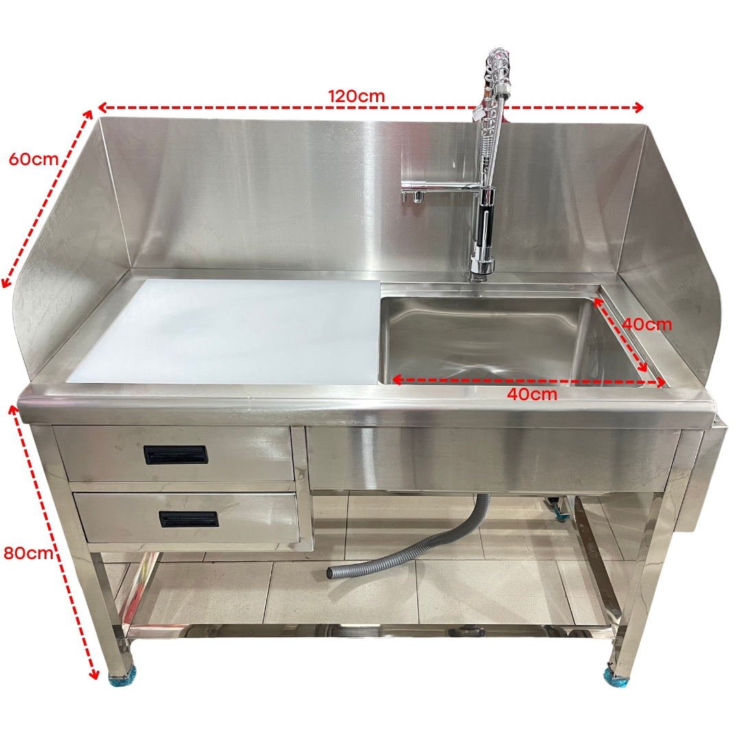 Fregador Industrial 3en1 de Acero Inoxidable 201 con Grifo Flexible 0570