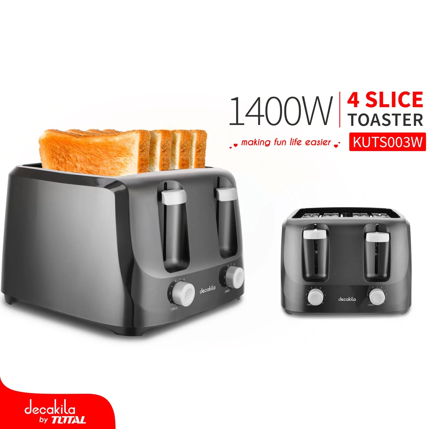 Tostadora de 4 Rebanadas Eléctrica 1400W Decakila KUTS003W