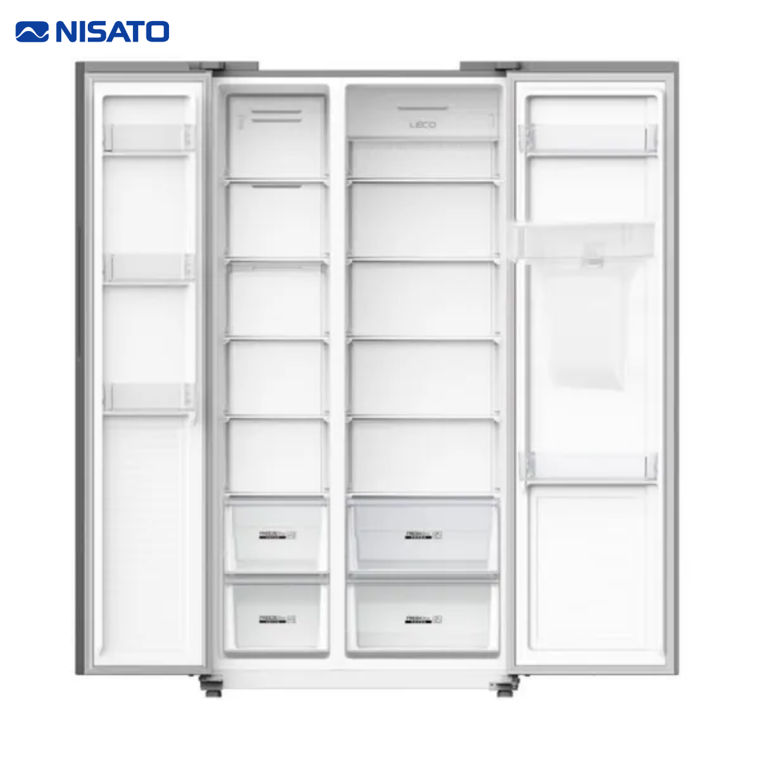 Refrigeradora Side by Side 22p3 Acero Inoxidable con Dispensador de Agua Nisato NRF-2217INVLM NISATO
