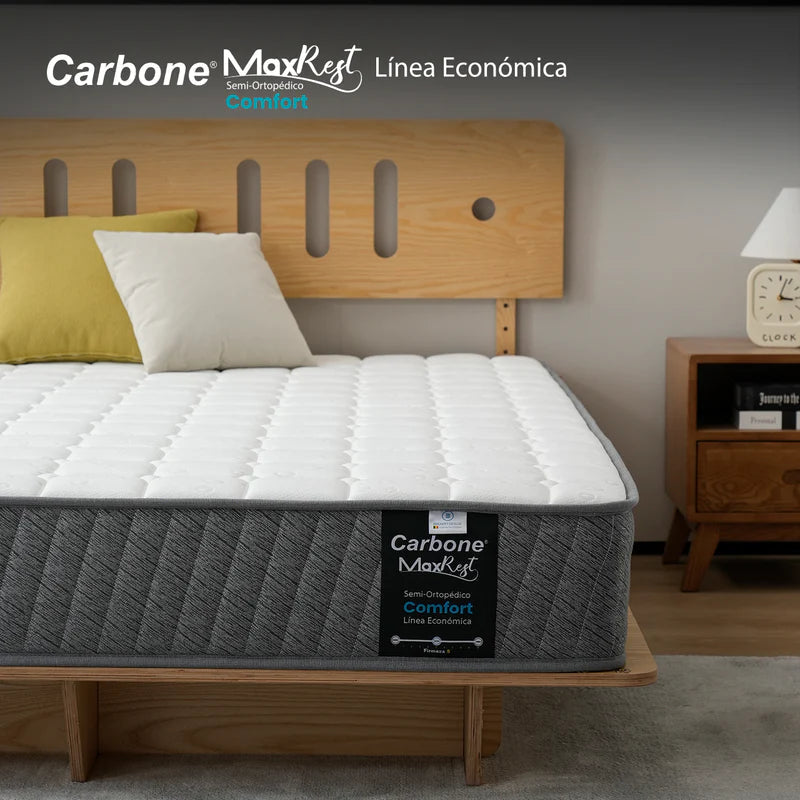 Colchones Semi-Ortopédicos Empacados Al Vacío Max Rest. Línea Económica Con Resortes, 23Cm (9") Espesor. Textil Bekaert Deslee Original De Belgica Nivel De Firmeza 5. CARBONE