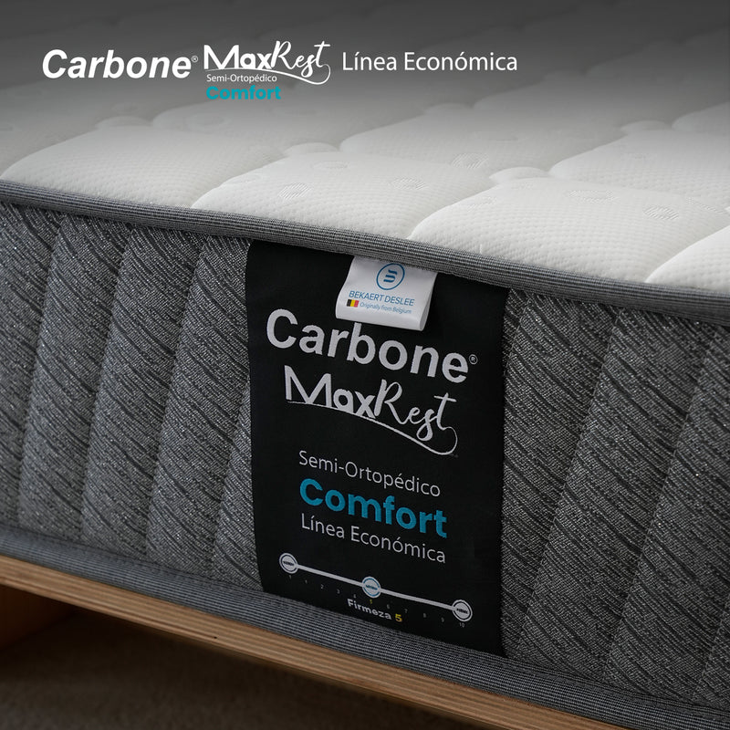 Colchones Semi-Ortopédicos Empacados Al Vacío Max Rest. Línea Económica Con Resortes, 23Cm (9") Espesor. Textil Bekaert Deslee Original De Belgica Nivel De Firmeza 5. CARBONE