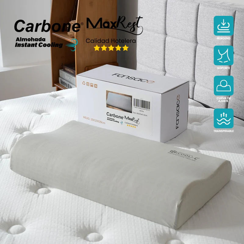 Almohada Cervical 60X35cm Carbone Maxrest 5 Estrellas Con Enfriamiento Instantáneo. Alivia El Dolor Y Mejora La Postura. Calidad Hotelera. REST156 CARBONE