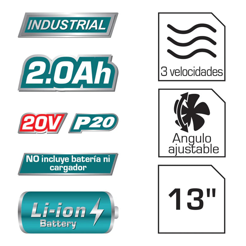 Abanico 13" Lithium-Ion De Bateria De 20 V. No Incluye Bateria Ni Cargador. Total UTFALI2001 TOTAL