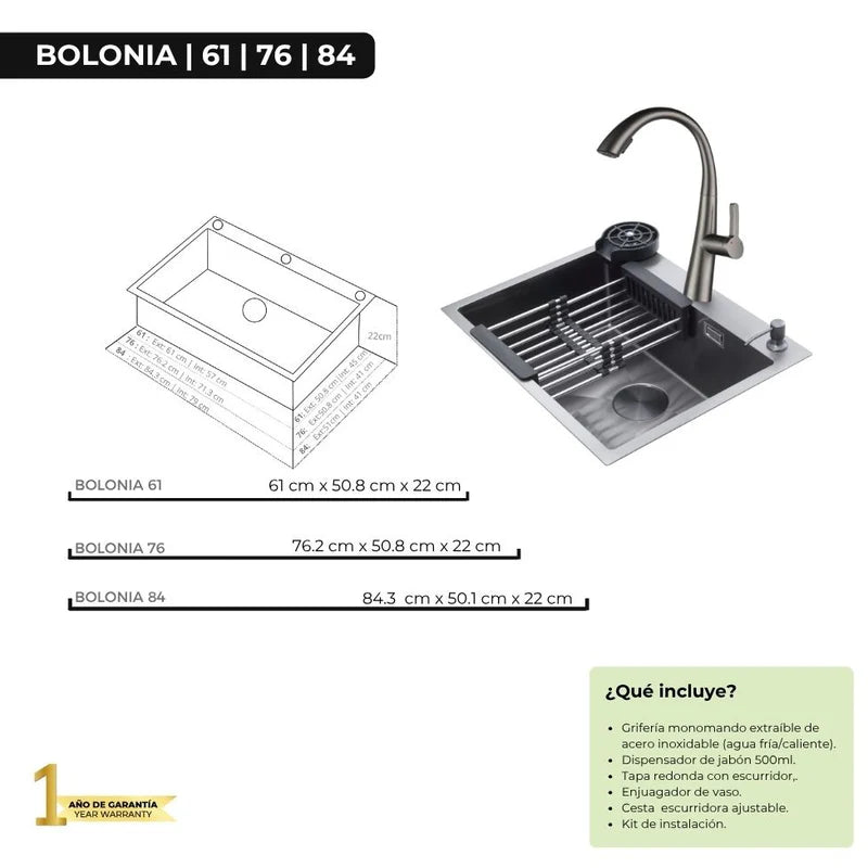 Fregador Bolonia 76 de Acero Inoxidable Satinado 304 Drija DRIJA