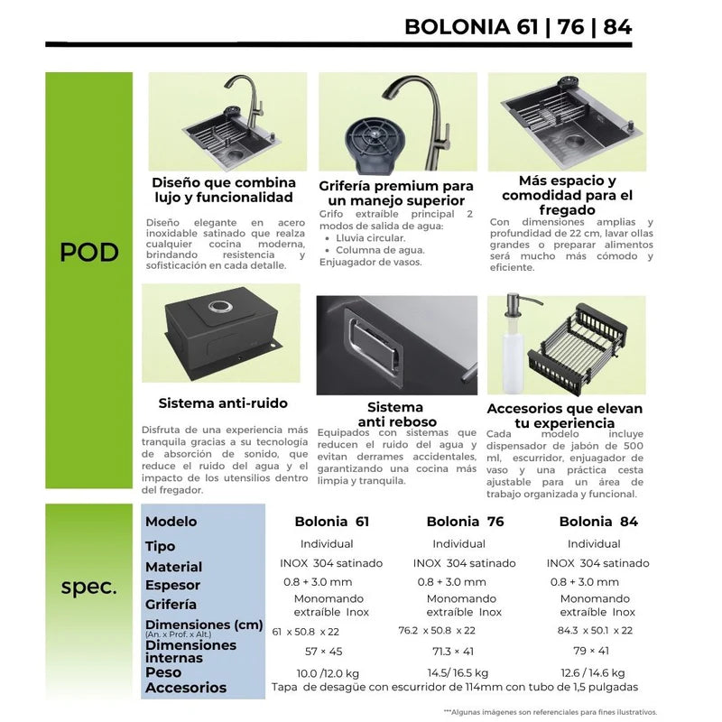 Fregador Bolonia 76 de Acero Inoxidable Satinado 304 Drija DRIJA