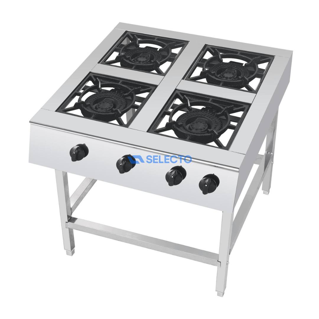Estufa con Patas de Acero Inoxidable de 4 Quemadores a Gas de Hierro Colado AC-4 Selecto