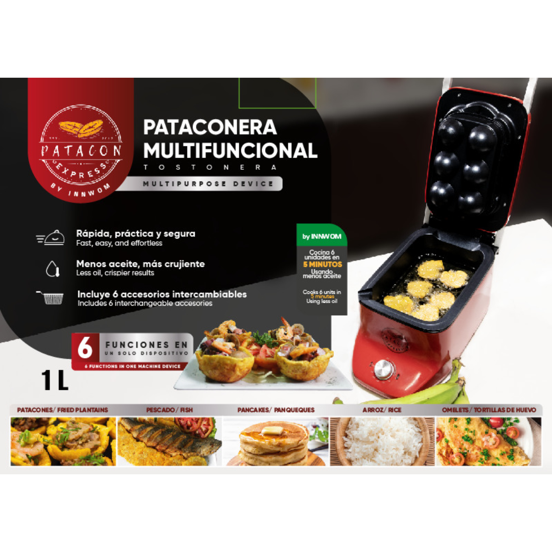Pataconera Multifuncional Eléctrica 6 en 1 Capacidad 1 Litro Patacon Express PE1026 Freidora. Patacon Express