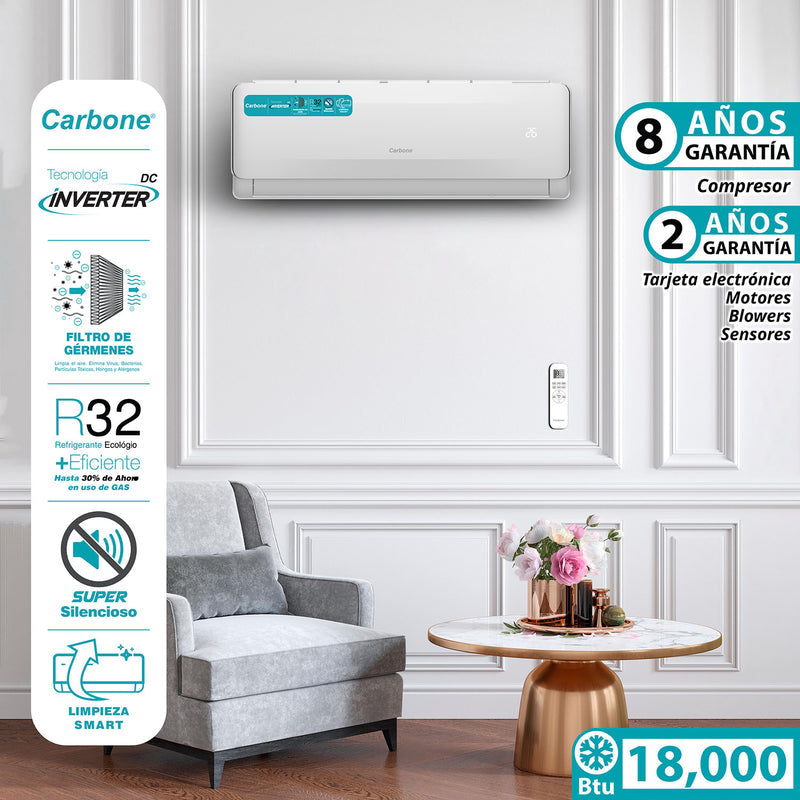 Aire Acondicionado Split Inverter 18,000 Btu R32 Coil De Cobre SEER18 BTU-01-18000-INV
