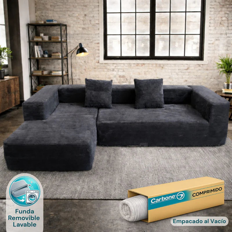Sofá Seccional En L Empacado Al Vacio Memory Foam De Alta Densidad 280X100x60cm Color Dark Black 25 KX-09 Selecto