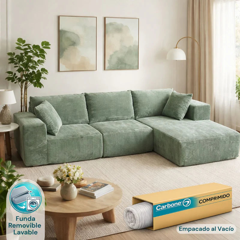 Sofá Seccional En L Empacado Al Vacio Memory Foam De Alta Densidad 274X100x60cm Color Dark Olive Green 09 KX-14 Selecto