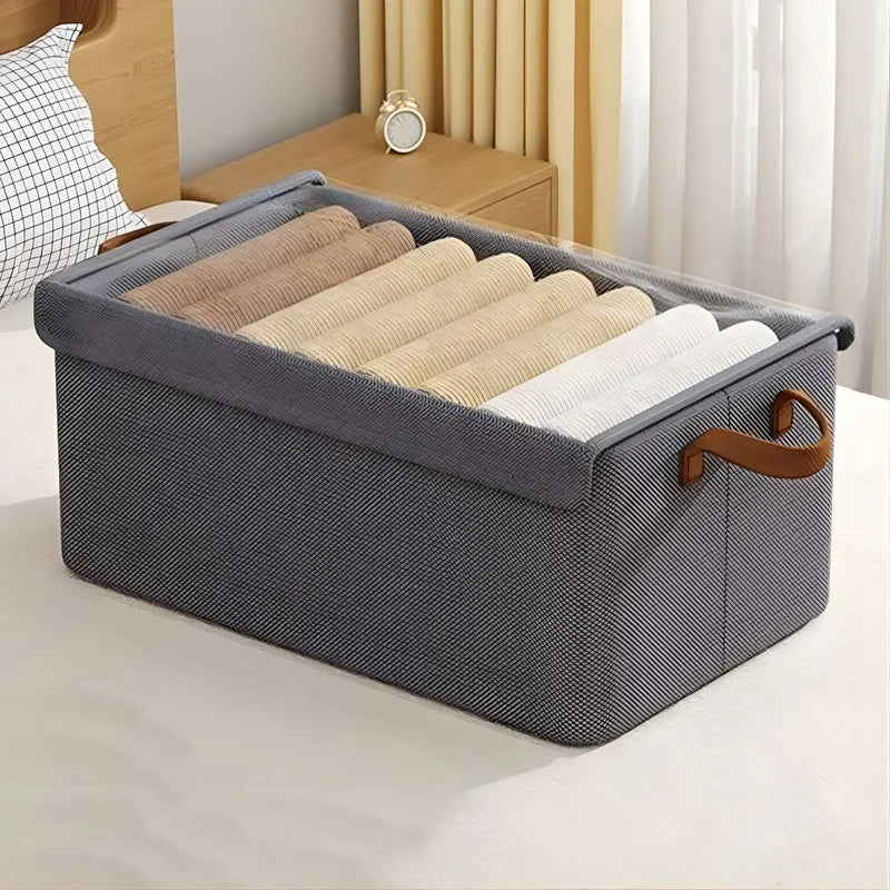 Caja Organizadora Con Tapa (47X28x20cm) Color Gris. Caja De Tela Plegable Para Almacenamiento. LT224