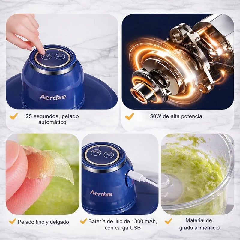 Pelador De Frutas Eléctrico Para Quitar Cascara De Frutas Multifunción 5V Y 50W Con Batería 1300Mah Y Cable USB (200X240mm) Azul. LT740
