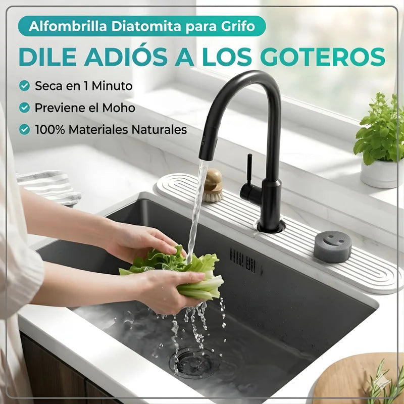 Alfombrilla Lavamanos De Diatomita Para Grifo (60X10cm). Tapete Antigoteo Absorbente De Secado Rápido Para Cocina Y Baño. Color Blanco. LT849