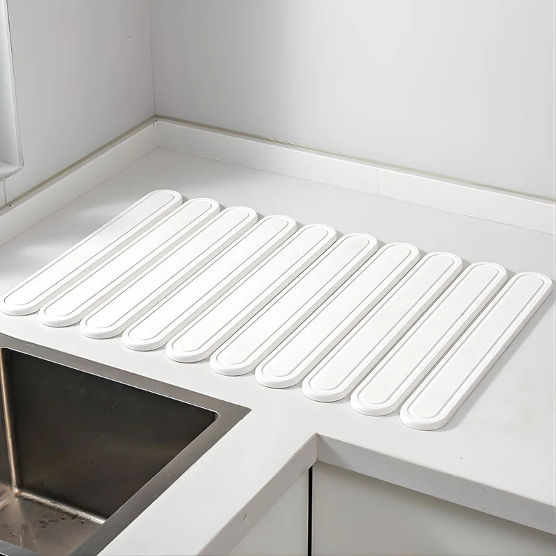 Tapete Diatomeas Diatomita Escurridor De Platos Plegable Enrollable (60X39cm). Base Absorbente Antideslizante Para Cocina. Color Blanco. LT851