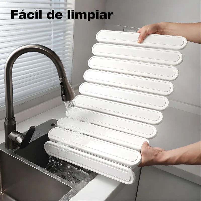 Tapete Diatomeas Diatomita Escurridor De Platos Plegable Enrollable (60X39cm). Base Absorbente Antideslizante Para Cocina. Color Blanco. LT851