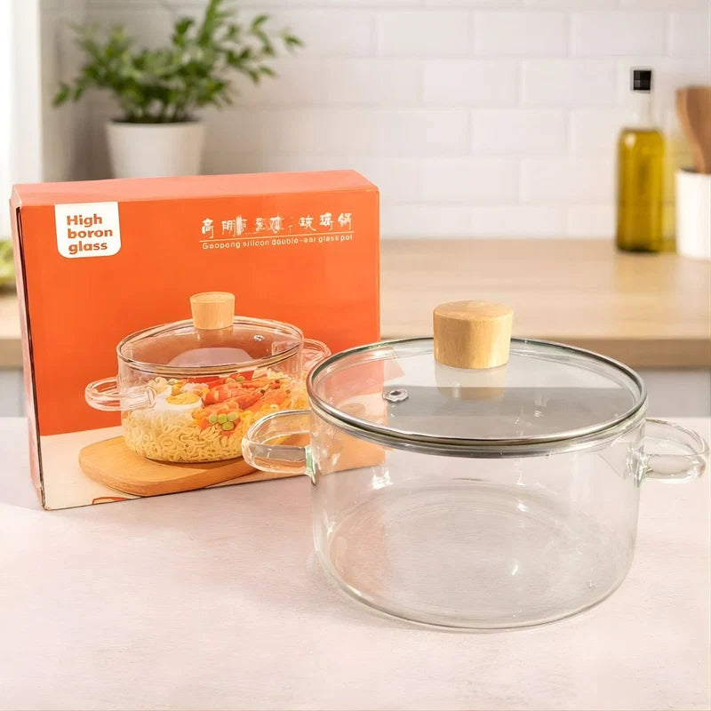 Olla De Vidrio Borosilicato Con Tapa Y Asas. Cacerola Transparente De 1800Ml (1.8L). Apta Para Estufa, Microondas Y Horno. LT886