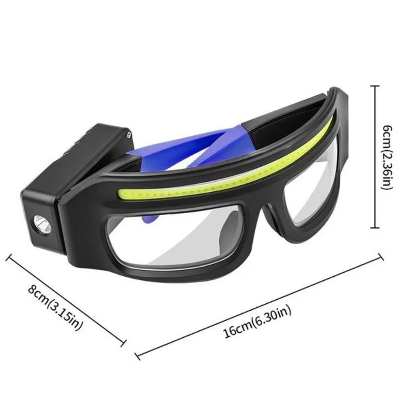 Gafas De Seguridad Lentes Con Luz COB Recargable USB-C. Lentes Con Sensor De Movimiento Hasta 10 Cm De Resistente Al Agua IPX4. Color Azul (16X8x6cm). LT923