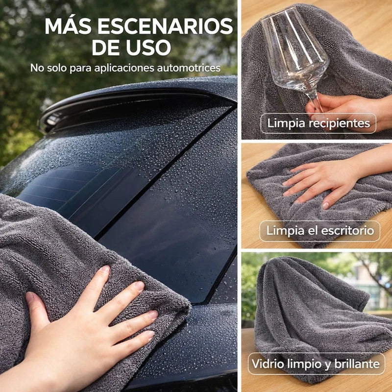 Toalla Paño De Microfibra Ultra Absorbente Para Secado De Autos Gruesa 1300 GSM. Paño De Secado Automotriz 60×90 Cm (24×36"). Color Gris. LT938