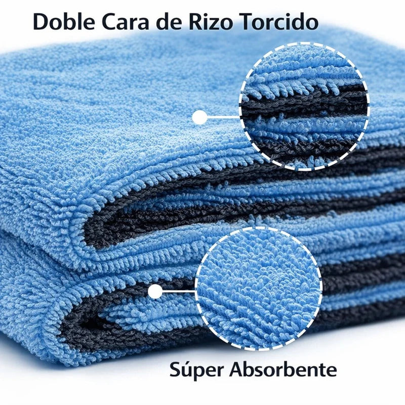 Toalla Paño De Microfibra Doble Cara Para Secado De Autos Ultra Gruesa 1400 GSM. Paño De Secado Automotriz Ultra Absorbente (60×120Cm). Color Gris Con Azul Claro. LT939