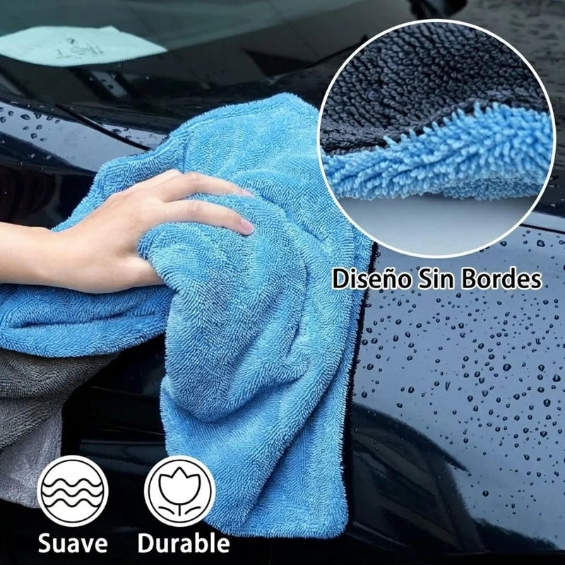 Toalla Paño De Microfibra Doble Cara Para Secado De Autos Ultra Gruesa 1400 GSM. Paño De Secado Automotriz Ultra Absorbente (60×120Cm). Color Gris Con Azul Claro. LT939