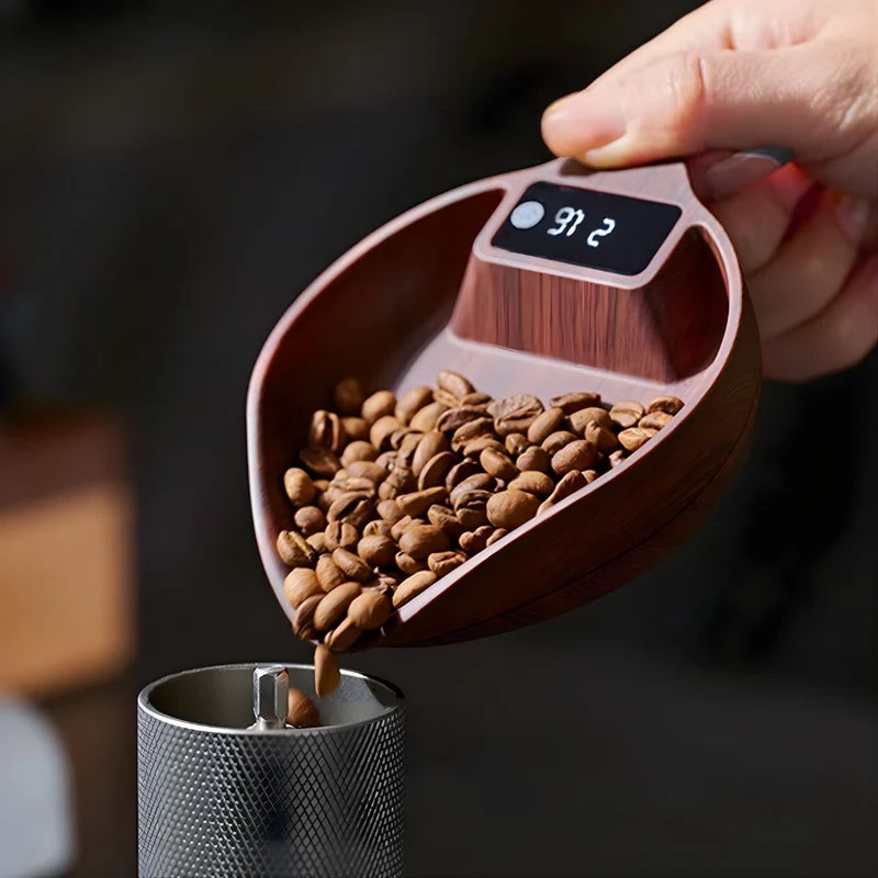 Báscula Scoop Digital De Precisión 1000G / 0.1G. Café Balanza Electrónica Para Pesar Granos, Semillas Y Alimentos. Color Walnut (13X10cm). LT962