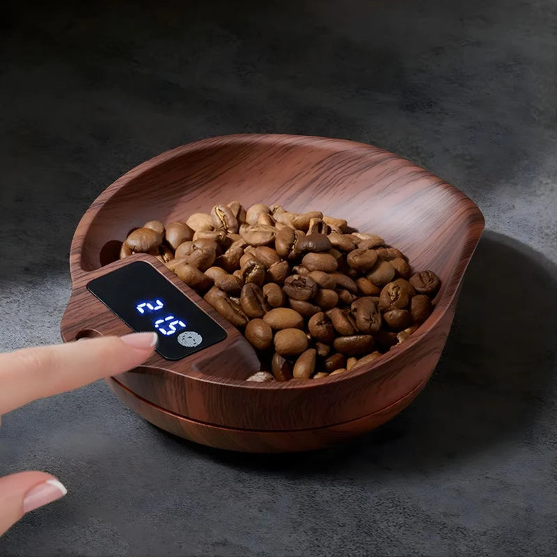 Báscula Scoop Digital De Precisión 1000G / 0.1G. Café Balanza Electrónica Para Pesar Granos, Semillas Y Alimentos. Color Walnut (13X10cm). LT962