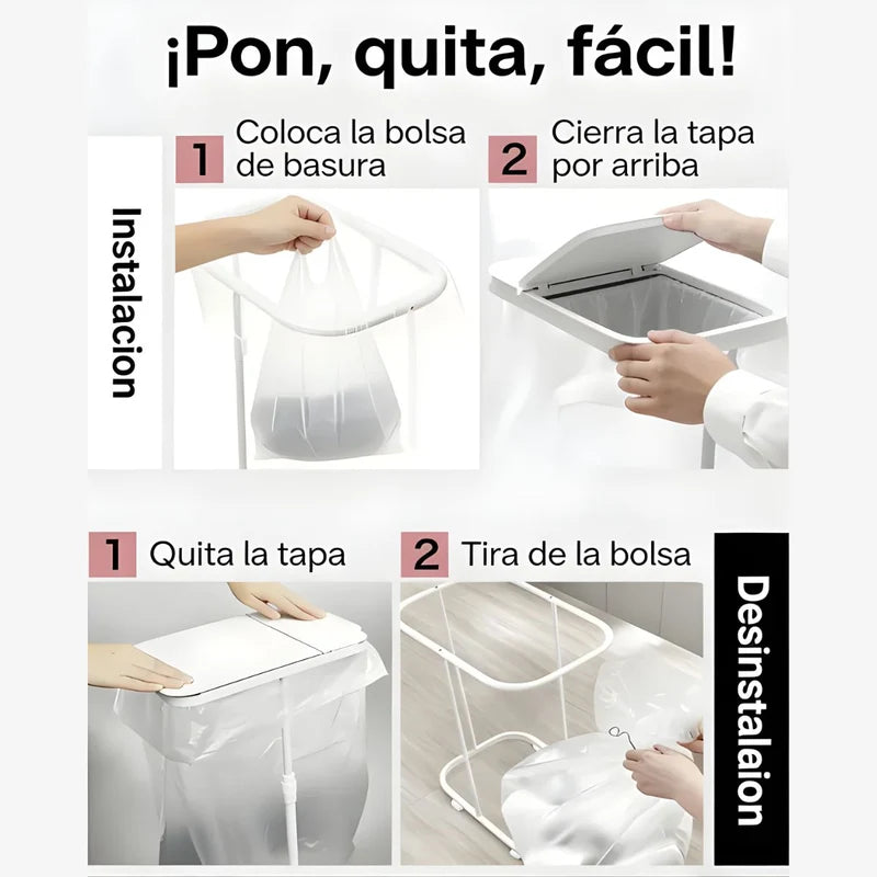 Basurero Ajustable Con Tapa Y Ruedas (60X33x22cm). Bote De Basura Para Bolsas De 20L A 90L. Papelera. Color Blanco. UR111