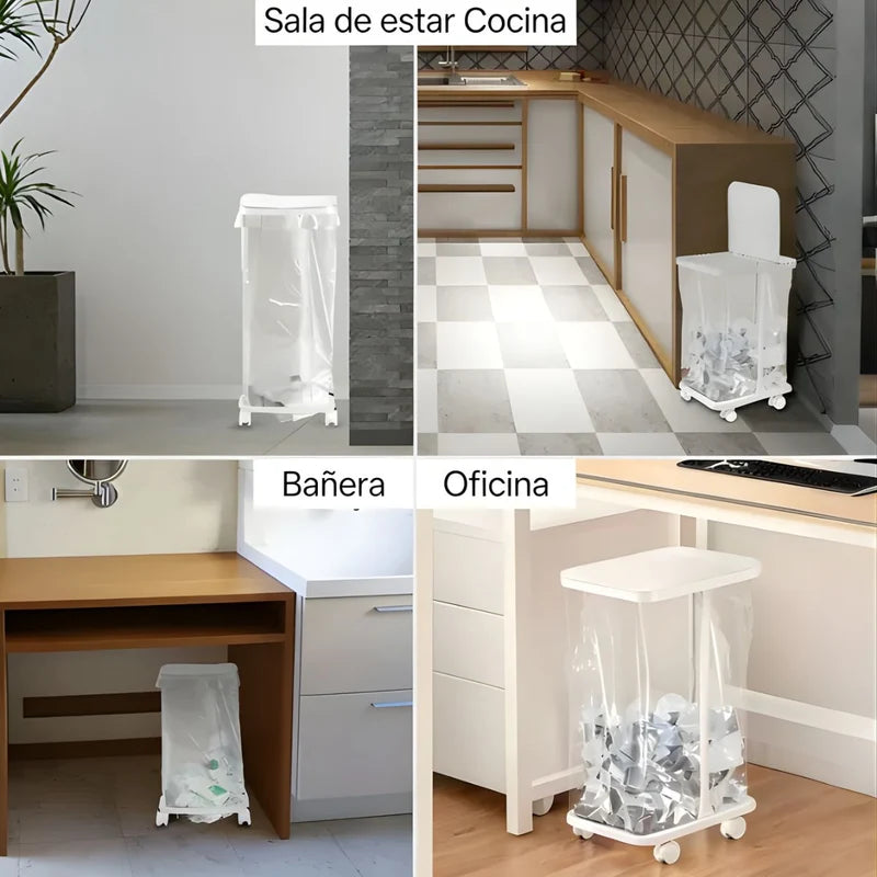Basurero Ajustable Con Tapa Y Ruedas (60X33x22cm). Bote De Basura Para Bolsas De 20L A 90L. Papelera. Color Blanco. UR111
