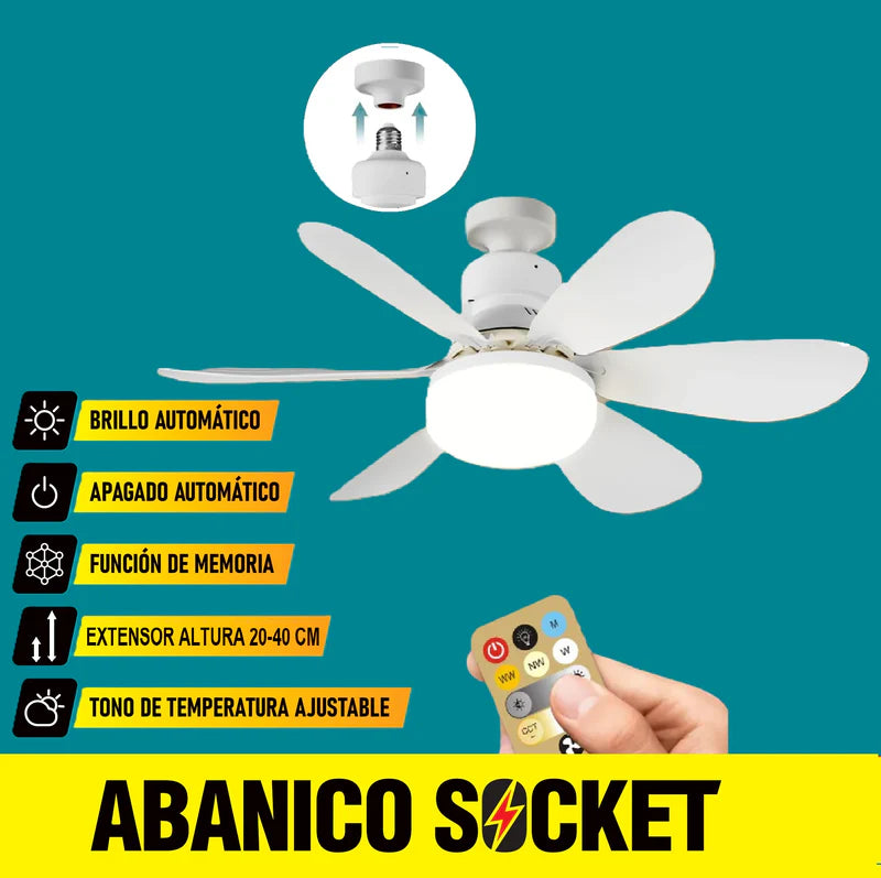 Abanico De Techo 20" Socket E27 Con Luz Led Tono Ajustable 3000/4000/6500K, 1900 Lumens 6 Aspas 3 CCT 520X185mm ELT0387