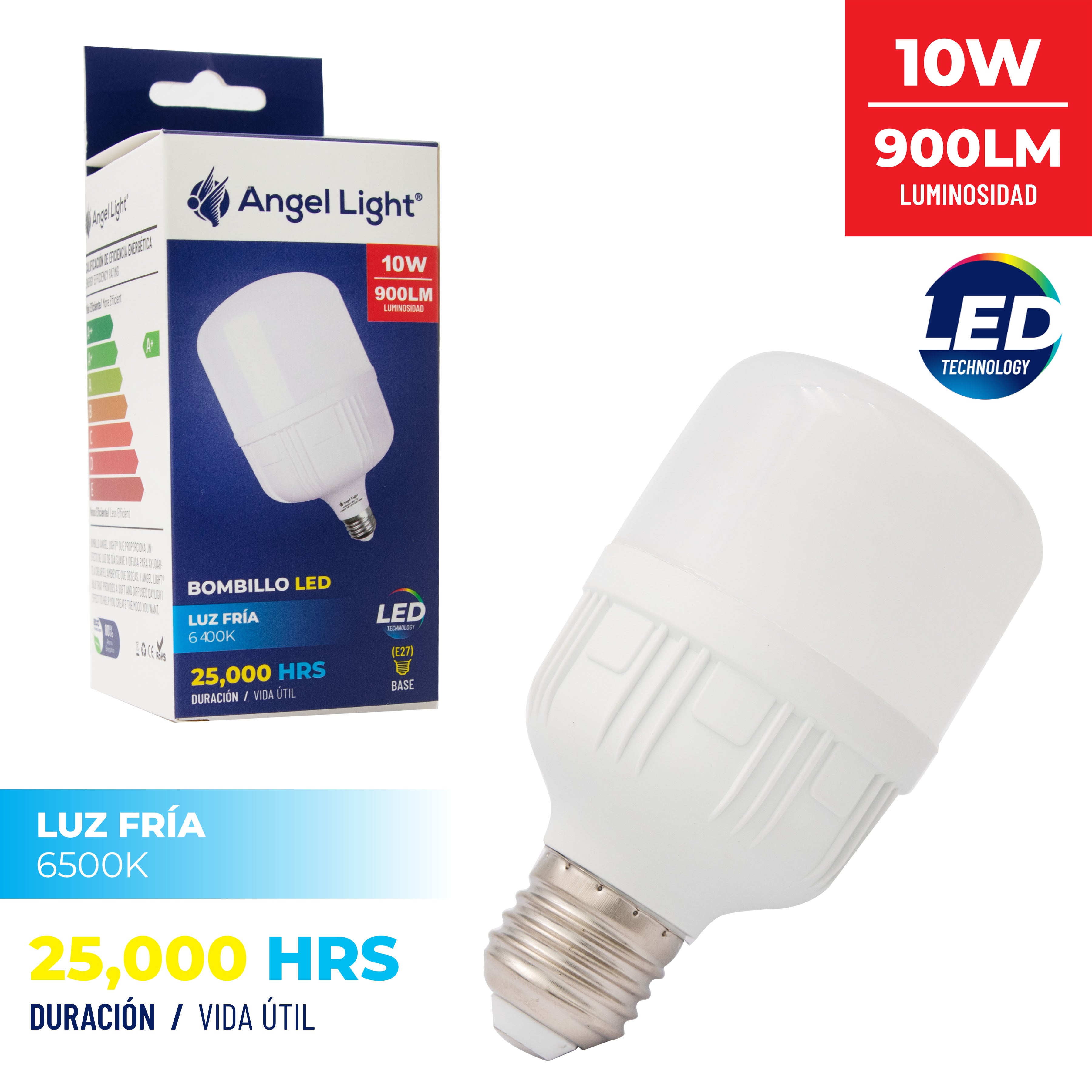 (LLEGANDO 26 DE FEB) Bombillo Foco LED Tipo Cilindro 10W Luz Fría 6500K Angel Light A105-GFS-10W