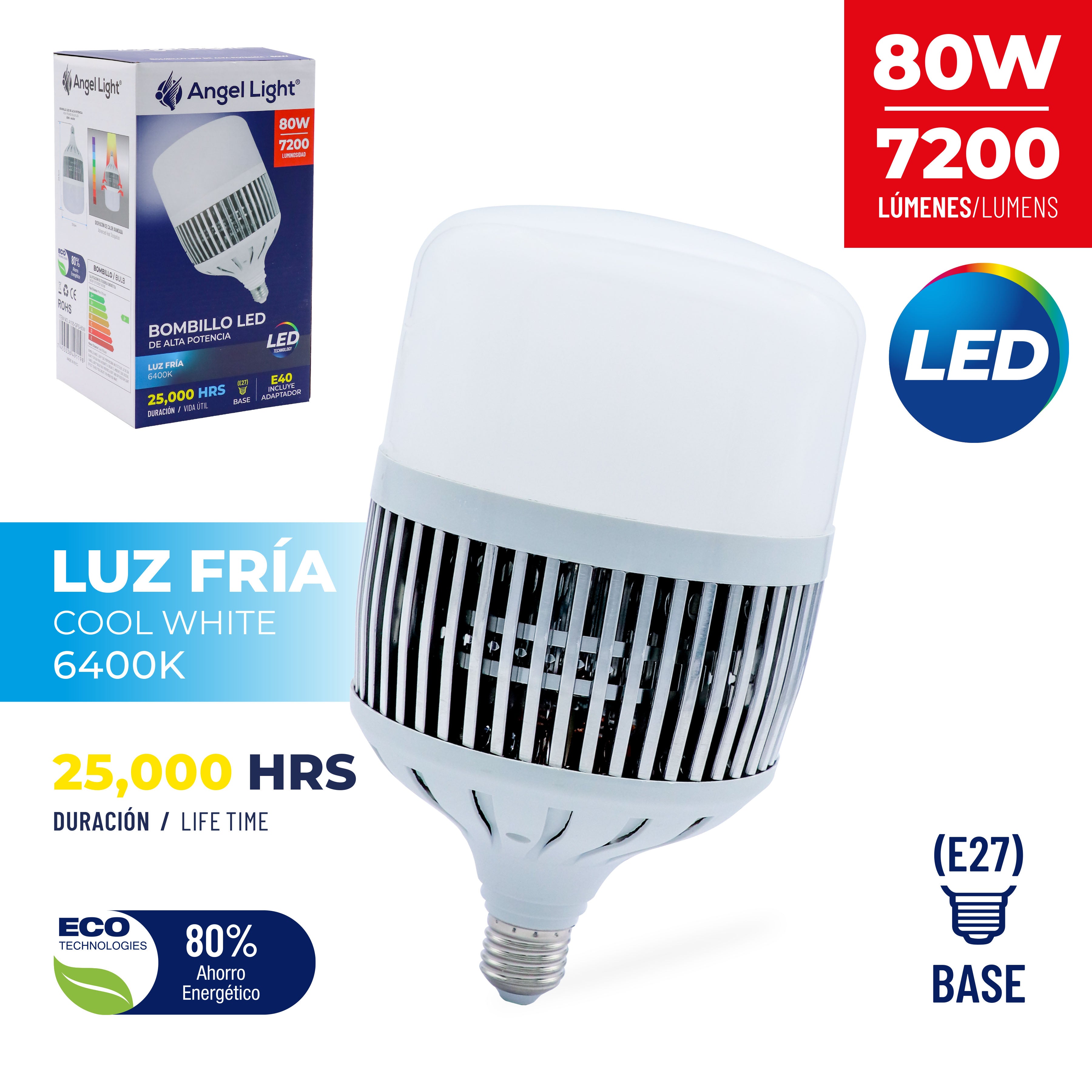Bombillo LED 80W Luz Fría Angel Light A105-GFS-80W