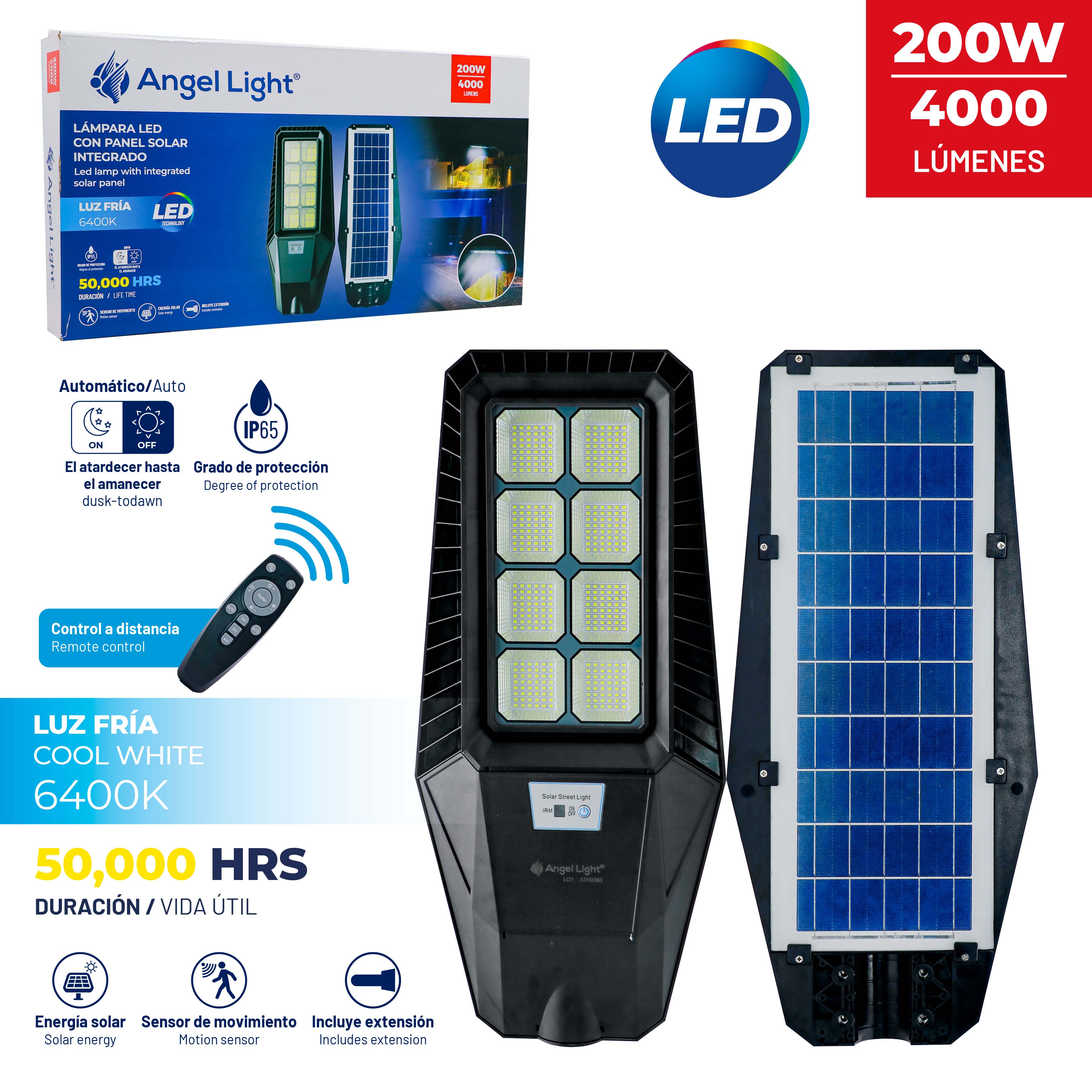Lampara LED con Panel Solar 200W Angel Light A105-GSD-200W