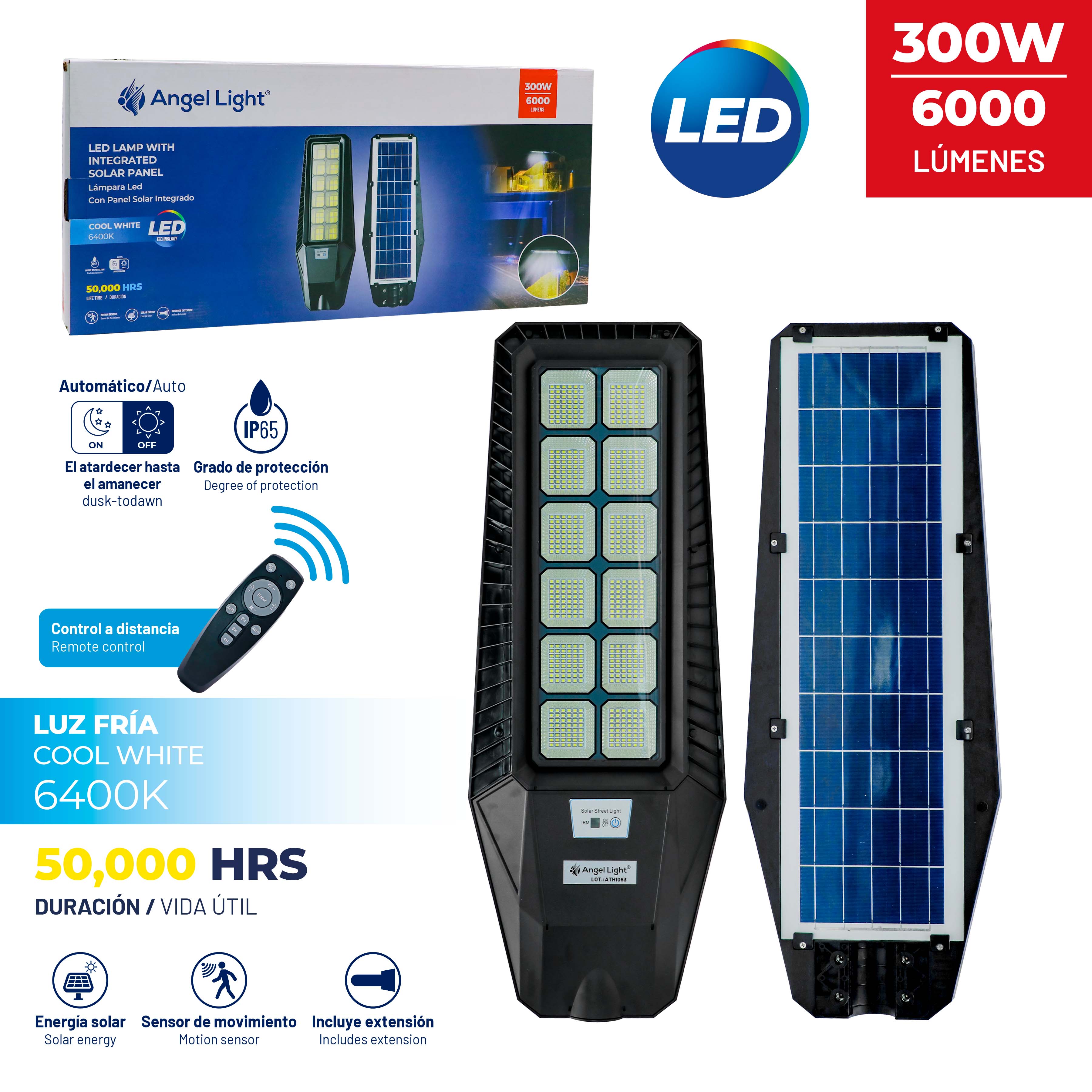 Lampara LED con Panel Solar 300W Angel Light A105-GSD-300W ANGEL LIGHT