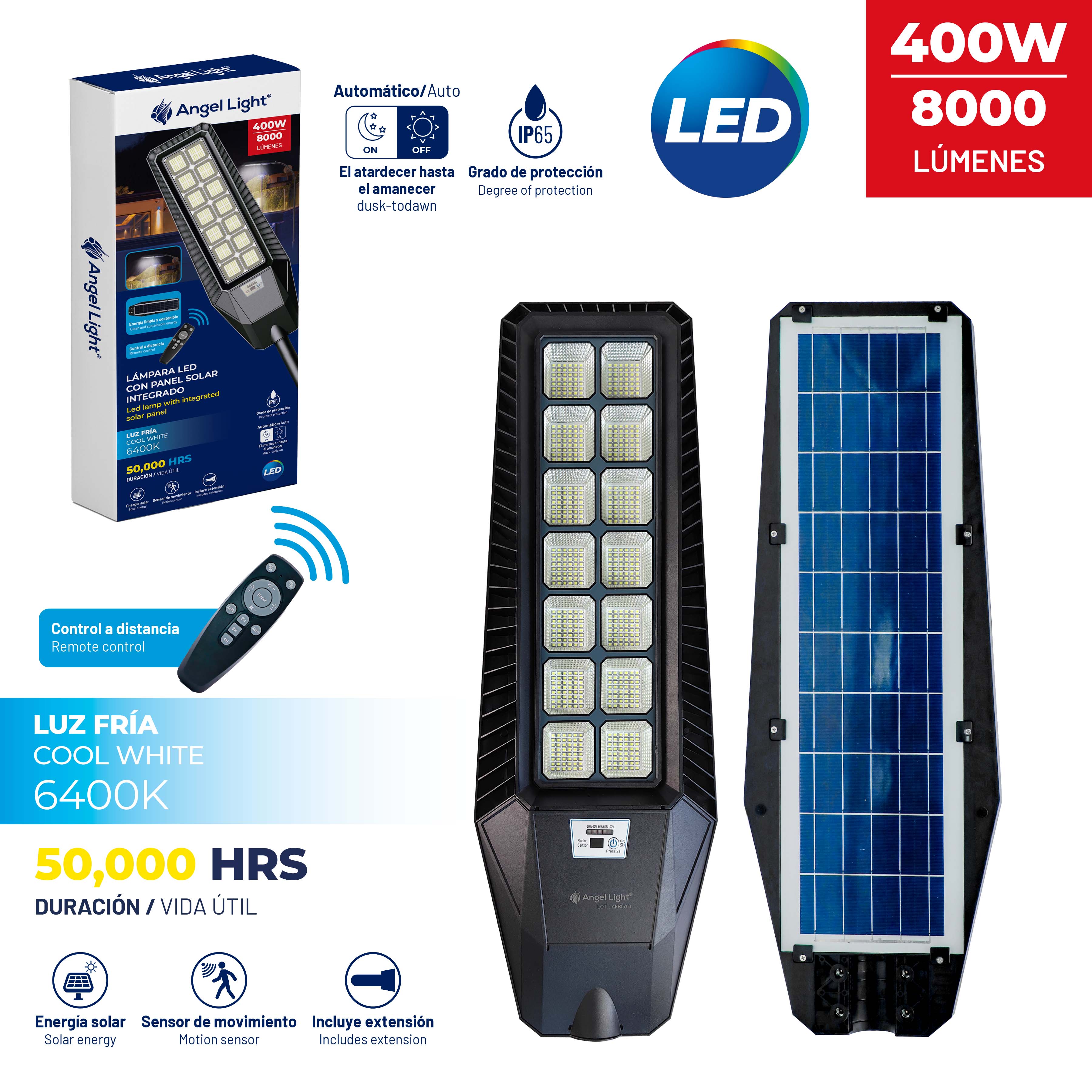Lampara LED con Panel Solar 400W Angel Light A105-GSD-400W ANGEL LIGHT