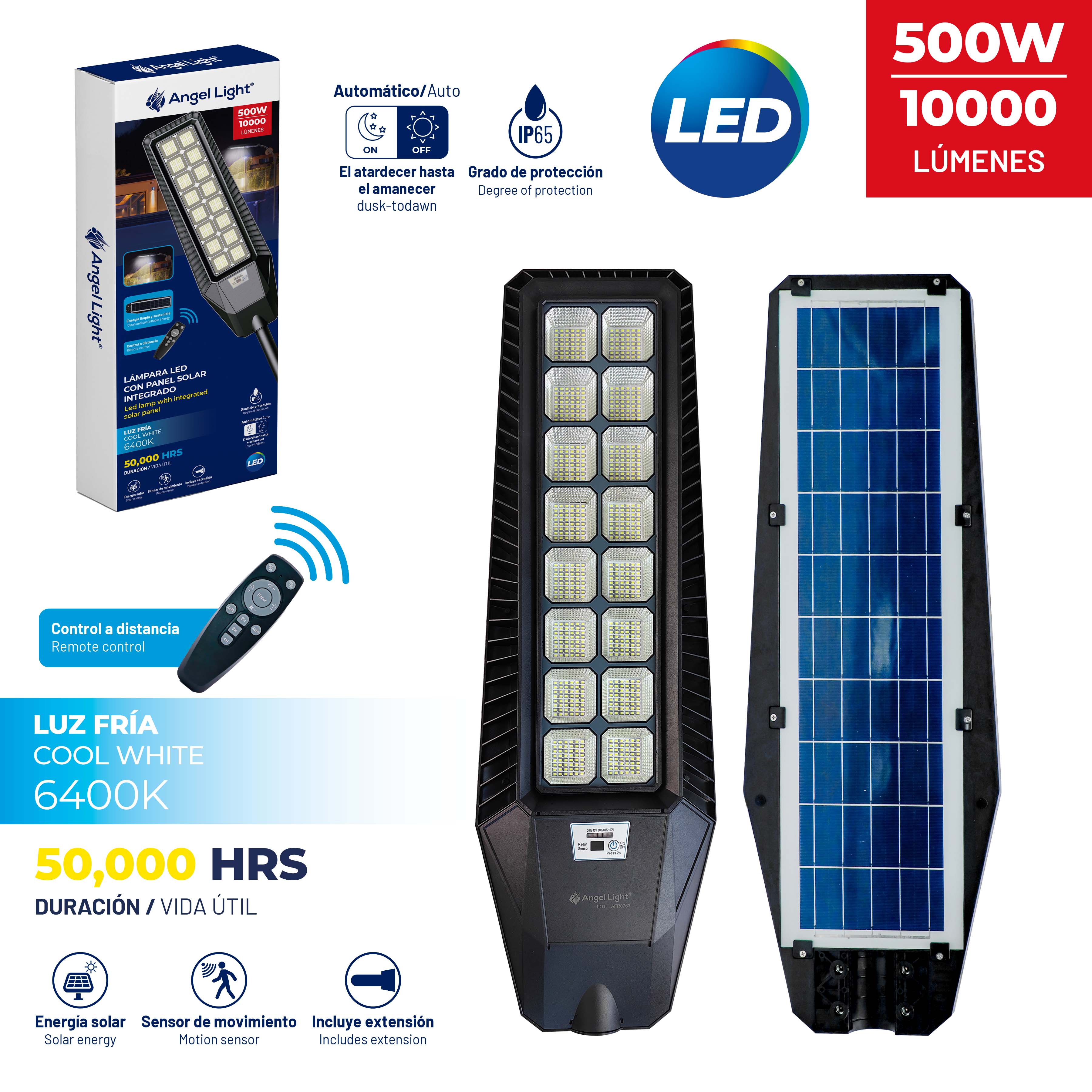 Lampara LED con Panel Solar 500W Angel Light A105-GSD-500W ANGEL LIGHT