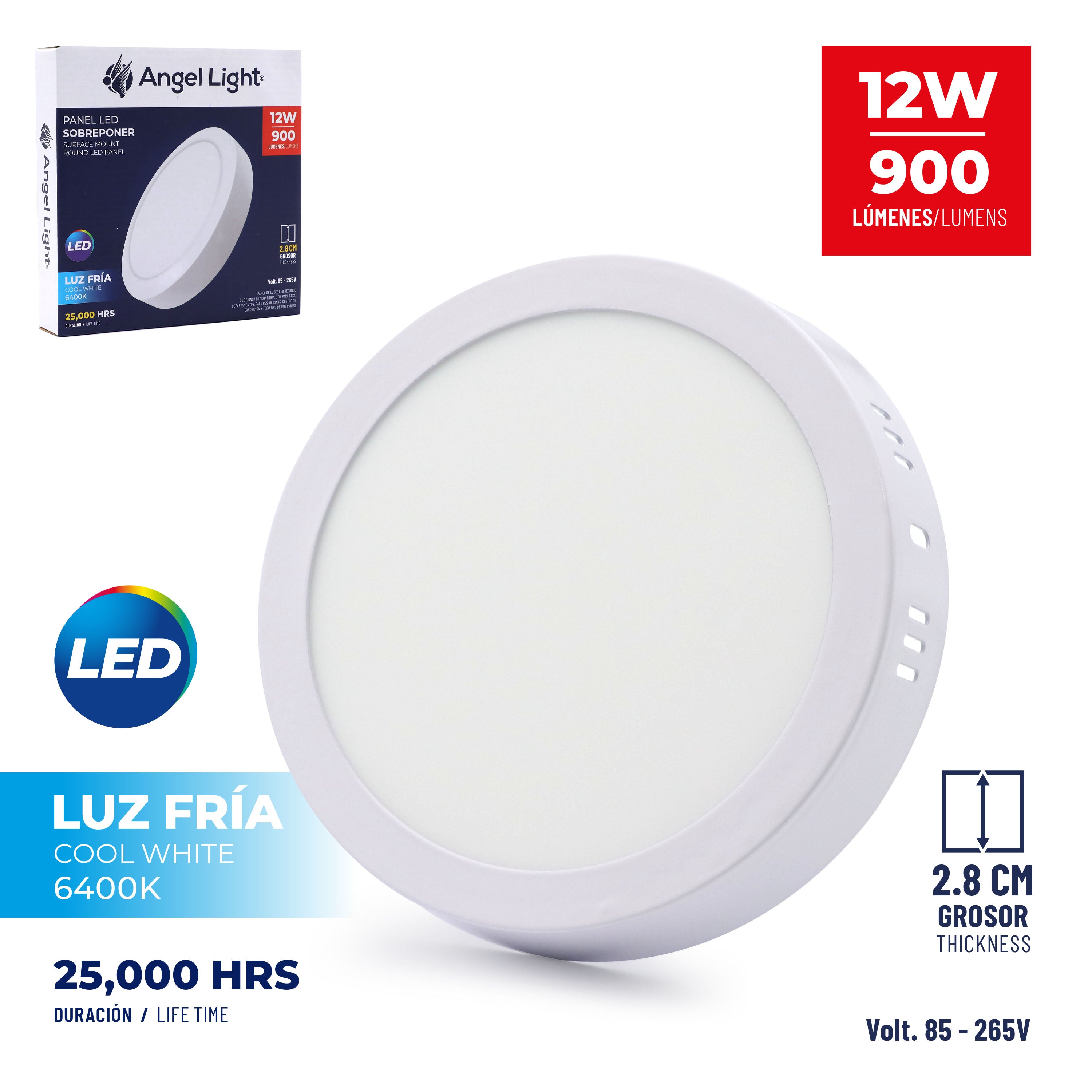Lampara LED de Sobreponer Redonda 12W Angel Light A105-PB002R-12W