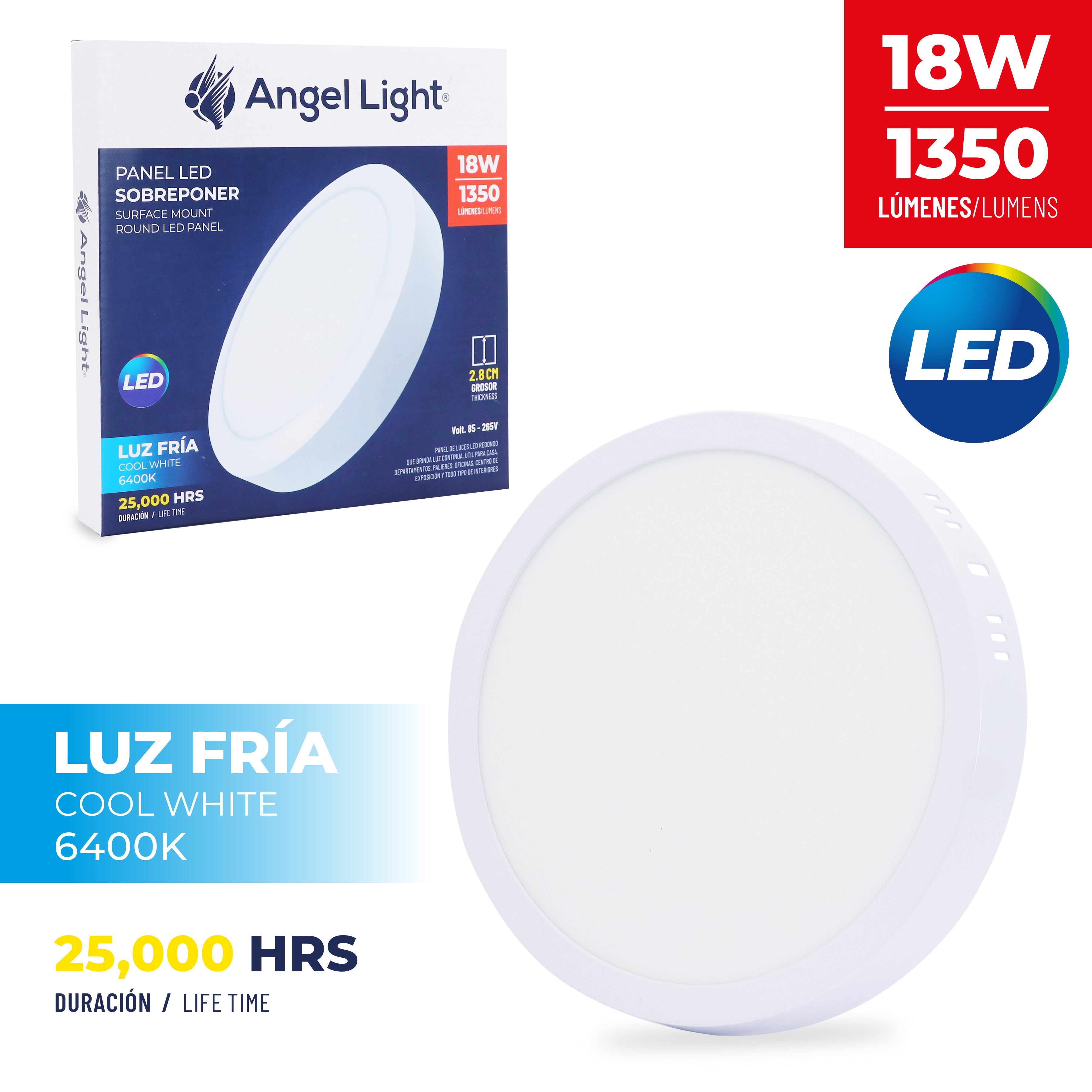 Lampara LED de Sobreponer Redonda 18W Angel Light A105-PB002R-18W