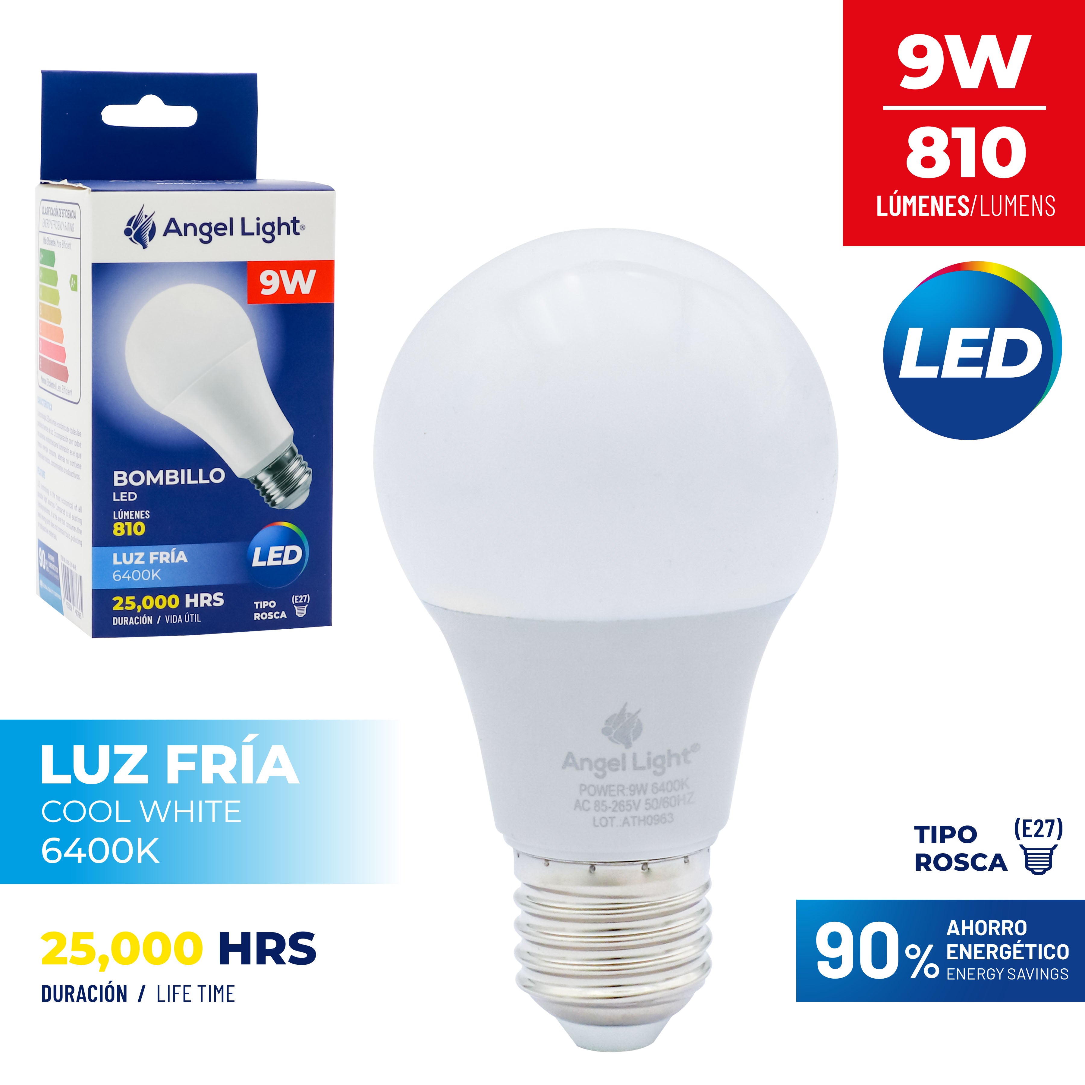 Bombillo LED 9W Luz Fría Angel Light A105-TLP-9W-B