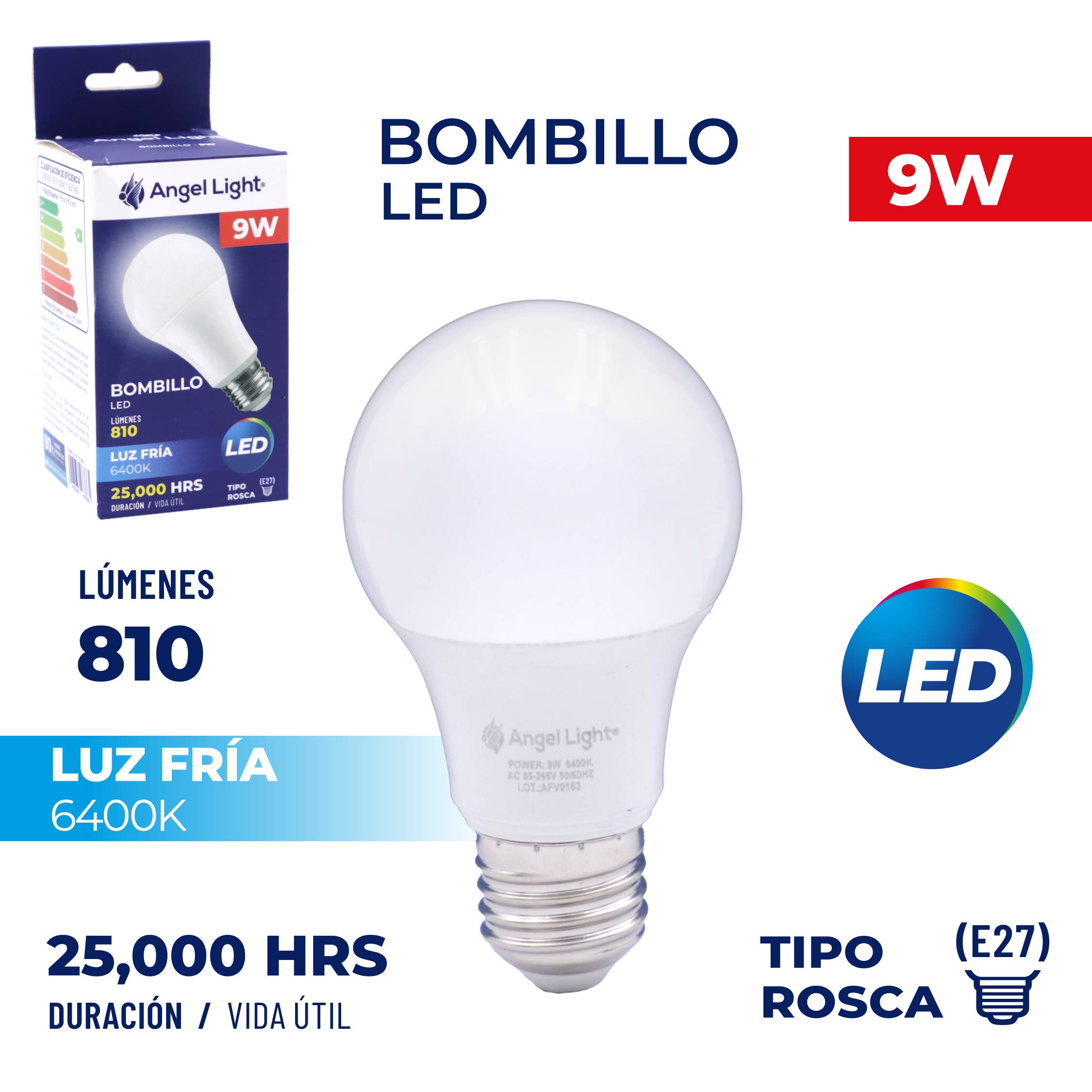Bombillo LED 9W Luz Fría Angel Light A105-TLP-9W-B ANGEL LIGHT