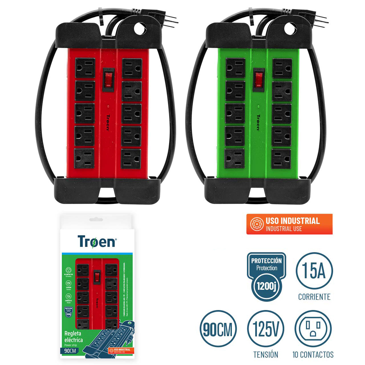 Regleta Eléctrica Metálica de 10 Capacidades 90cm TROEN A136-S015
