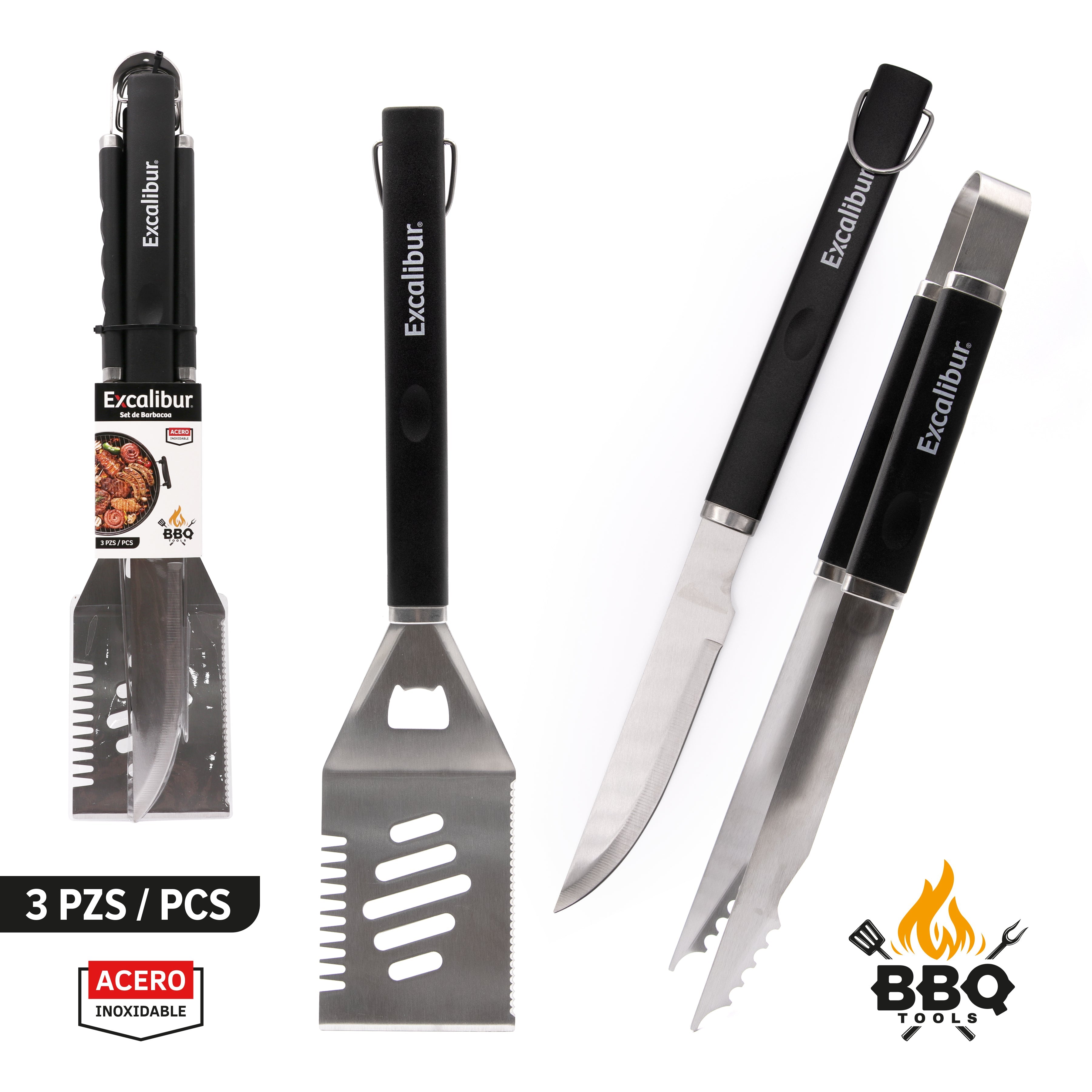 Set de 3 Piezas de Utensilios para Barbacoa Excalibur A151-BQP03S BBQ EXCALIBUR