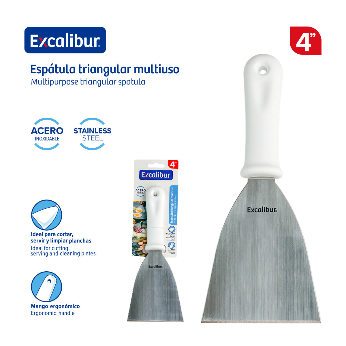 Espátula Recta de 4" de Acero Inoxidable Excalibur A151-F7435 EXCALIBUR
