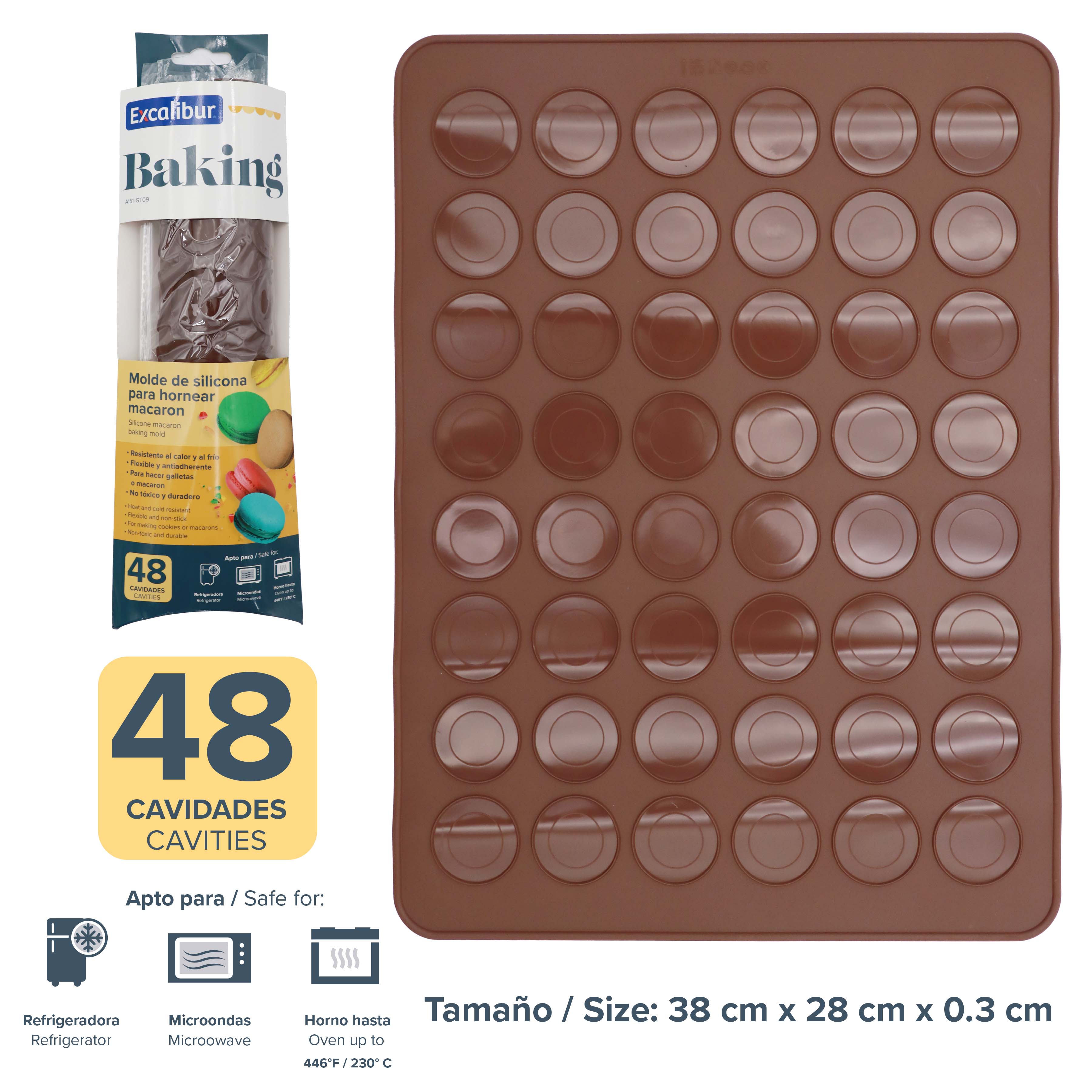 Molde de Silicon para Hornear Macaroon 48 Posiciones Excalibur A151-GT09 EXCALIBUR