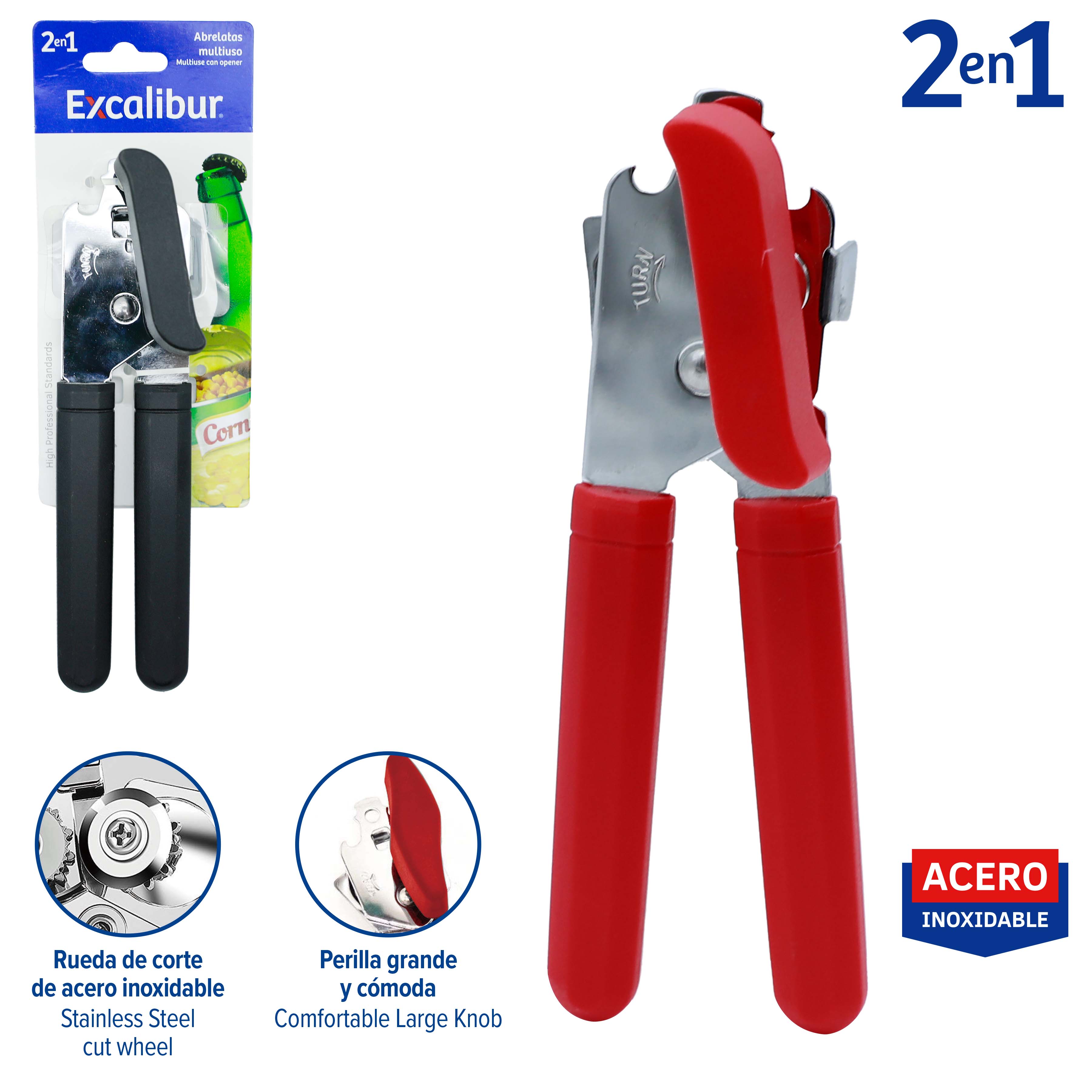 Abrelatas Multiuso 2en1 Excalibur A151-H19 Abre Botellas. EXCALIBUR