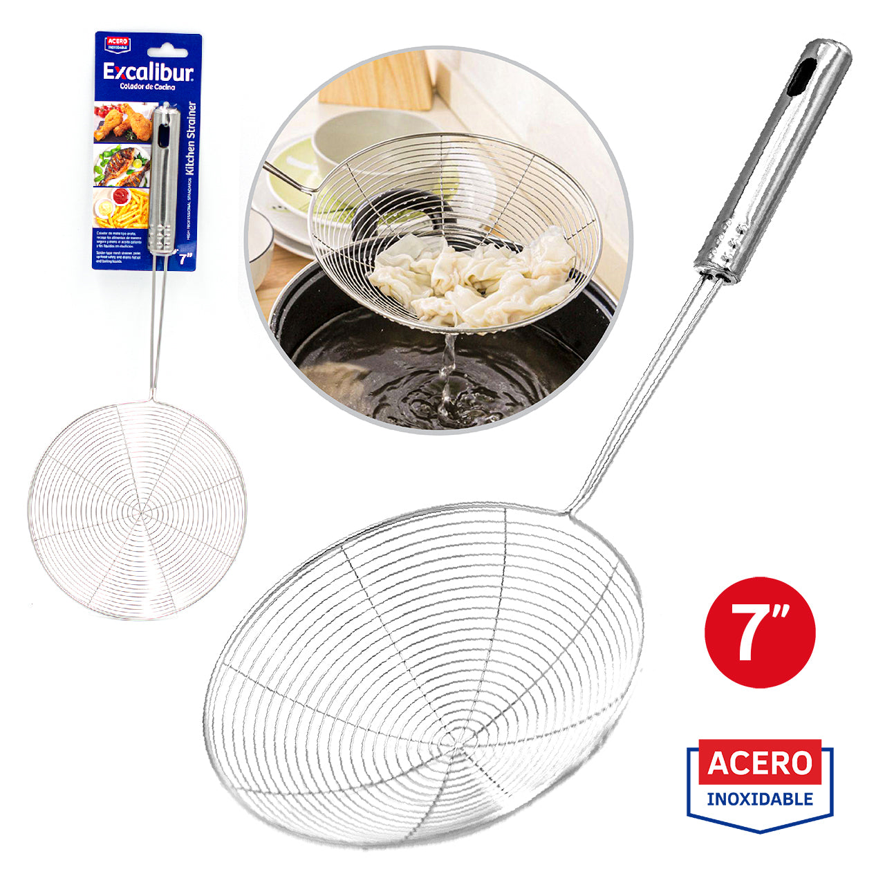 Colador con Mango de Acero Inoxidable 7" Excalibur A151-JZ018