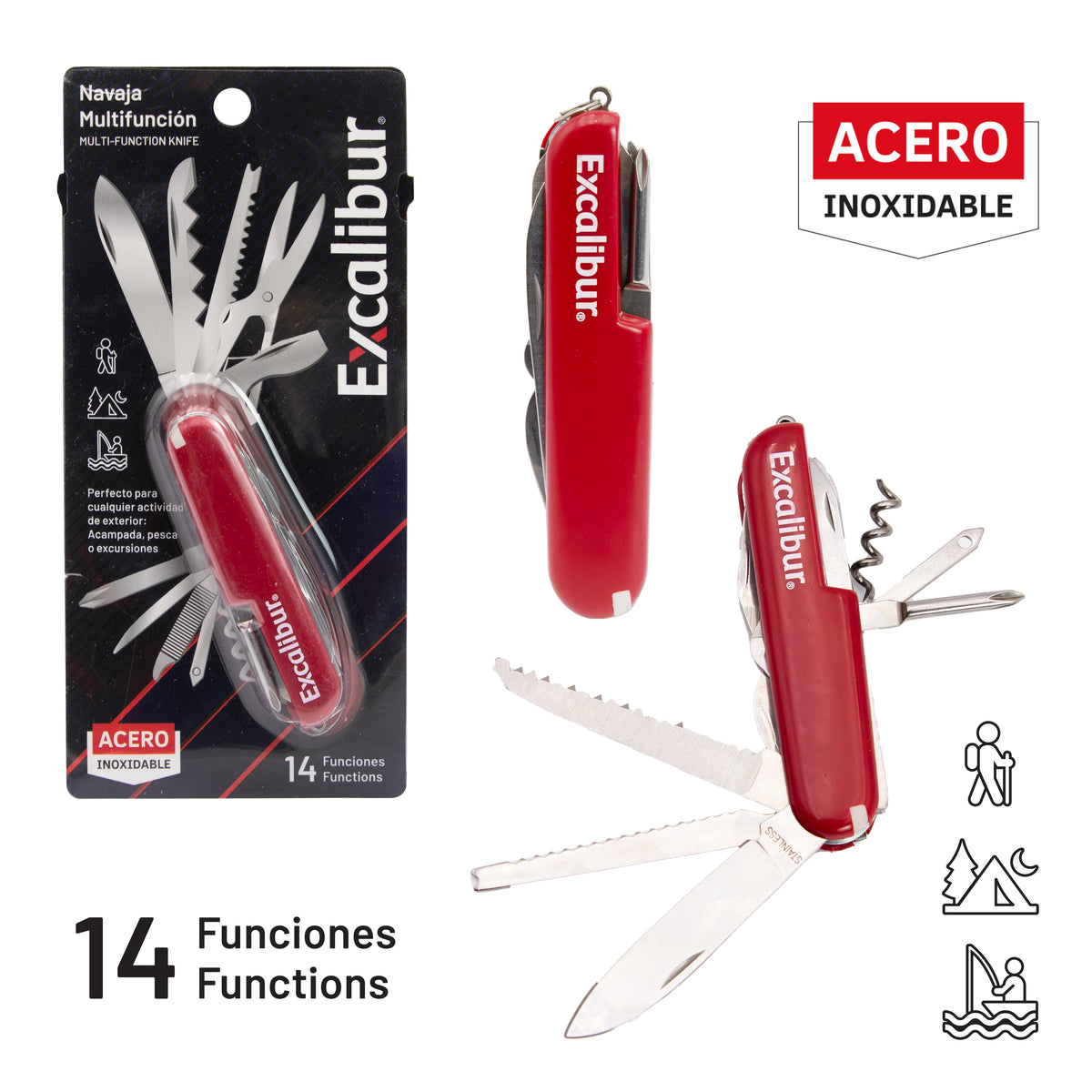 (LLEGANDO 25 DE SEPT) Navaja Multifunción 14 Funciones de Acero Inoxidable Excalibur A151-K5750
