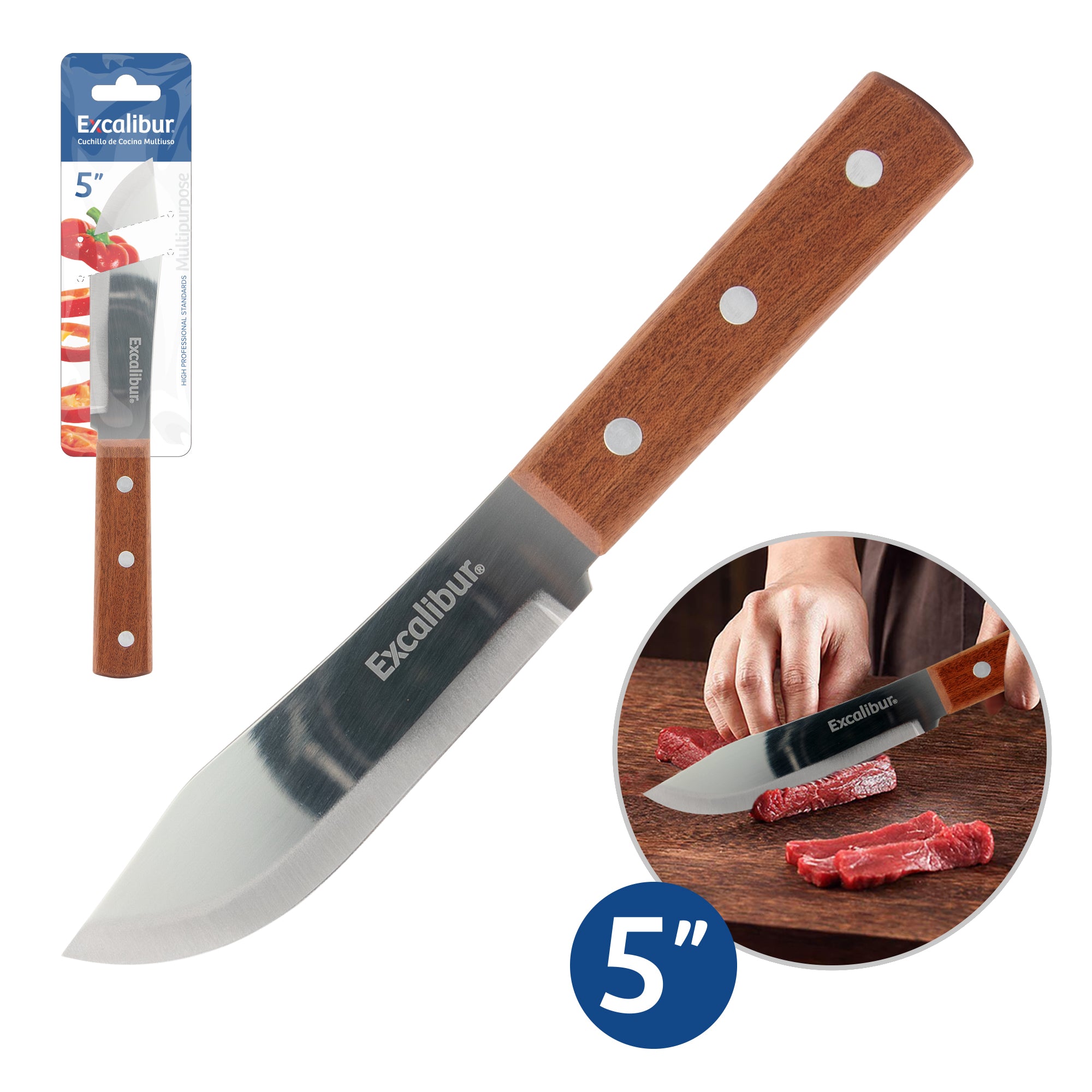 Cuchillo de Acero Inoxidable con Mango de Madera 5" Excalibur A151-KF1903-5BLS